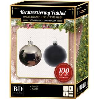 👉 Kerst versiering zilver active zwarte met Kerstversiering voor 150 cm boom 100-delig