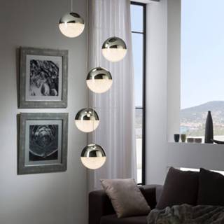 👉 Hang lamp metaal chroom warmwit a+ LED hanglamp Sphere, 5-lamps,
