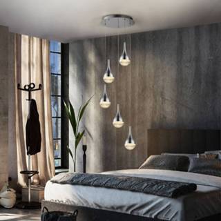👉 Hang lamp warmwit chroom a+ metaal LED hanglamp Elie, 5-lamps