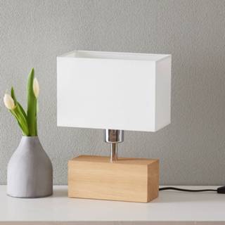 👉 Tafel lamp a++ Geolied Eiken wit hout Tafellamp Theo, kap wit, voet