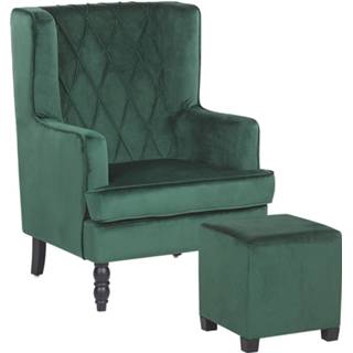 👉 Fauteuil groen Beliani Sandset - Met Hocker-groen-fluweel 4251682245692