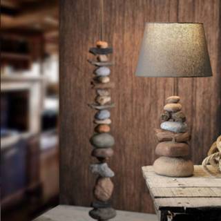 👉 Tafel lamp textiel donkergrijs a++ Tafellamp Vera, stoffen kap en steendecoratie 55cm