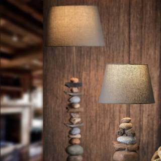 👉 Vloer lamp textiel a++ donkergrijs Vloerlamp Vera met stoffen kap en steen-decoratie