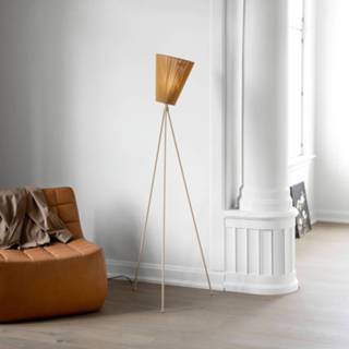 👉 Vloerlamp beige staal a++ Ove Rogne Northern Oslo Wood caramel/beige