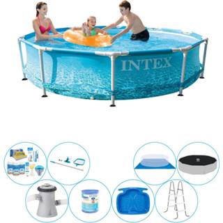 👉 Zwembad Deluxe Set - Intex Metal Frame Rond Strandzijde 305x76 Cm 8720574943849