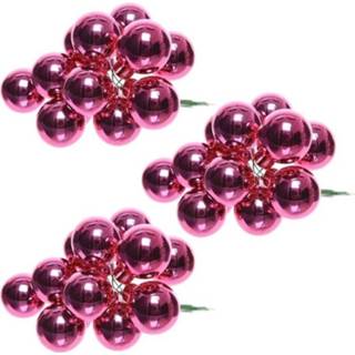 👉 Kerststuk magenta roze glas 30x Fuchsia Mini Kerststukjes Insteek Kerstballetjes 2 Cm Van - 8720147357158