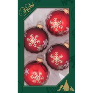 👉 Kerstbal active rood 4x stuks luxe glazen kerstballen 7 cm met sneeuwvlok