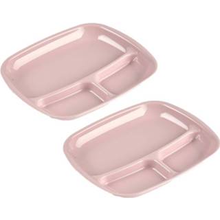 👉 Bord roze kunststof Set Van 2x Stuks Camping/fondu/bbq Borden 3-vaks Oud 21 X 24 Cm - Gourmetborden 8720576495155