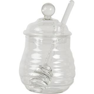 👉 Lepel transparant glas Clayre & Eef Honingpot Met 6gl2923 Ø 10*14 Cm 8717459766785