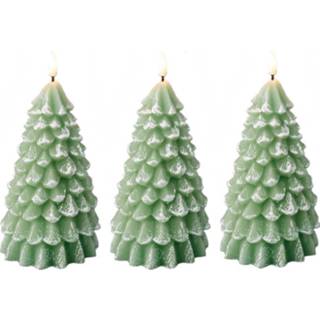 👉 Kaars groen 3x Stuks Led Kaarsen Kerstboom D10 X H22 Cm - 8720576198124