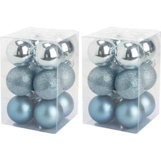 👉 Kerstbal kunststof 24x Stuks Kerstballen Ijsblauw 6 Cm Mat/glans/glitter - 8720576196038