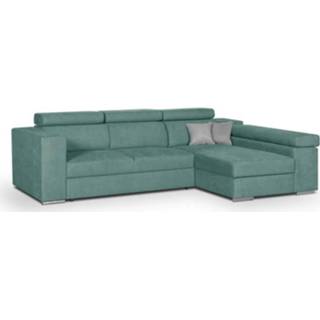 👉 Sierkussen groene stof Hoekslaapbank 4 Plaatsen Converteerbaar + Koffer 2 Sierkussens - Mint L 274 X D 180 H 81 Cm Denver 5901750951336