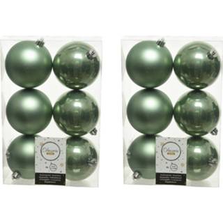 👉 Kerstbal groen kunststof 12x Kerstballen Glanzend/mat Salie 8 Cm Kerstboom Versiering/decoratie - 8720276287401