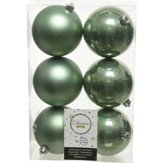 Kerstbal groene salie groen kunststof glans 6x kerstballen 8 cm mat/glans