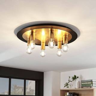 👉 Plafond lamp metaal metalen zwart a++ lindby goud plafondlamp Justik, zes lampjes,
