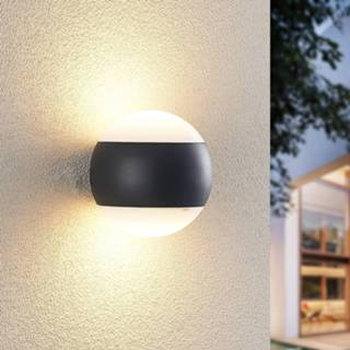👉 Buitenwandlamp donkergrijs aluminium warmwit a+ Lindby Mathea LED buitenwandlamp, rond