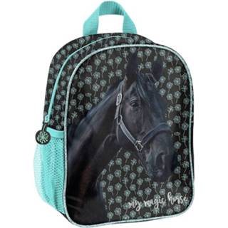 Schoolrugzak blauw zwart meisjes kinderen Paarden School Rugzak Blauw/zwart Met Merrie En Veulen Print Voor 28 X 22 10 Cm - Kind 8720147612738