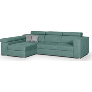 👉 Hoekbank groene stof Linker 4 Plaatsen Convertible + Koffer 2 Sierkussens - Mint L 274 X D 180 H 81 Cm Denver 5901750951343