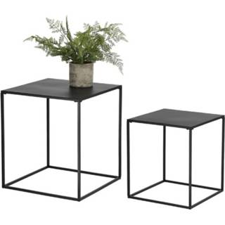 👉 Bijzettafel zwart metaal Set Van 2x Bijzettafels Vierkant 37/41 Cm - 4032037744479