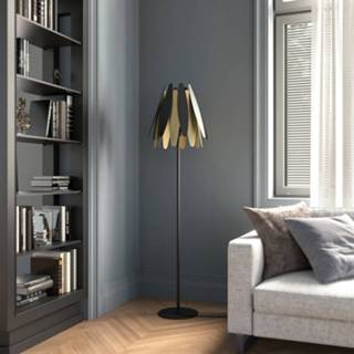 👉 Vloerlamp zwart metaal a++ goud Lucande Lounit vloerlamp, zwart-goud