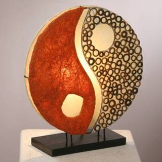 👉 Tafellamp bruin houten Ying Yang, op voet