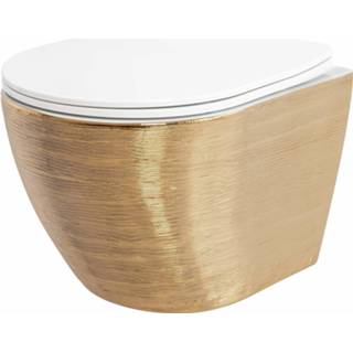 👉 Wandcloset goud REA Carlo Rimless 49 cm. Soft-Close Zitting - Geborsteld 5902557366606