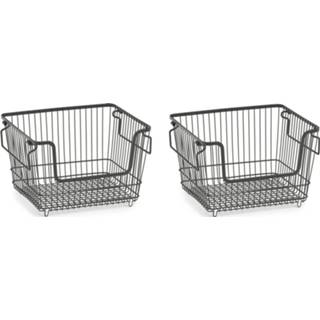 👉 Mand zwarte mannen 2x Opberg/opruim Manden Stapelbaar 33 Cm - Opbergmanden 8720276463508