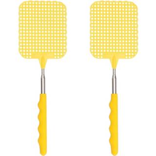 👉 Vliegenmepper geel Set Van 2x Stuks Uitschuifbare Vliegenmeppers 66 Cm - Ongediertebestrijding 8720576410103