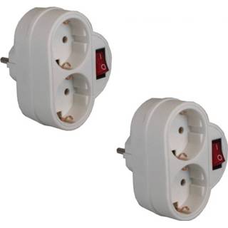 👉 Stopcontact witte Pakket Van 2x Stuks Splitters Dubbel Met Randaarde En Schakelaar - Stekkerblokken 8720276376020