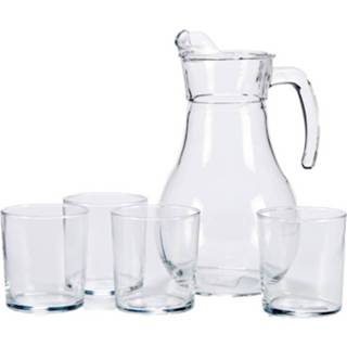 👉 Karaf Glazen Karaf/schenkkan Met Deksel 1,8 Liter 4 Drinkglazen 400 Ml - Karaffen 8430852721556