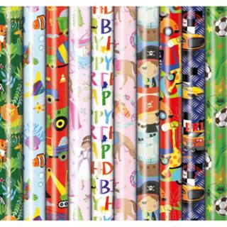 👉 Cadeaupapier kinderen Assortiment Luxe Inpakpapier Voor 6 - 200 X 70 Cm 3 Rollen 8718998022653