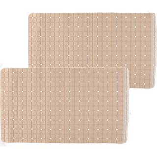 👉 Badmat beige 2x Stuks Badmatten/douchematten Anti-slip Vierkant Patroon 69 X 39 Cm - Badmatjes 8720576604656