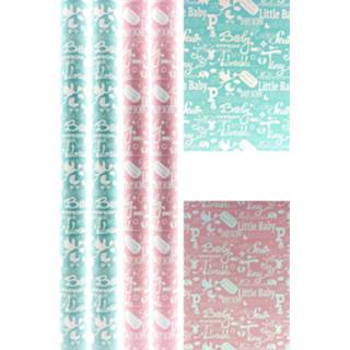 👉 Cadeaupapier roze blauw baby's jongens meisjes Baby Geboorte Inpakpapier Jongen & Meisje - 4 Rollen 300 X 70 Cm 9098998038816