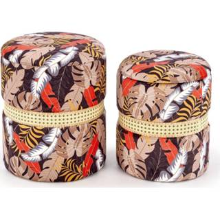 👉 Poef Gebor - Kenia Style African Set Afneembare Deksel Opbergruimte 2 Stuks Rotan Accent 8720359710697