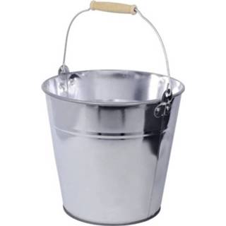 👉 Zinken emmer zilver houten Emmer/plantenpot Met Handvat 8 Liter - Ijzeren / Teil 8429283158949