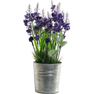 👉 Kunst plant lavendel active grijze paars kunstplant/kamerplant in sierpot H28 cm x D18