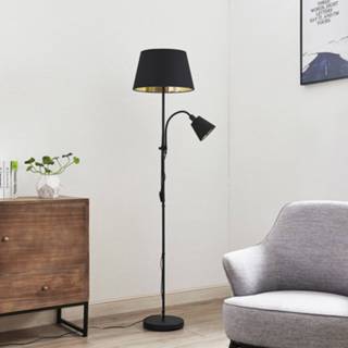 👉 Vloerlamp zwart stoffen metaal a++ goud Lindby Somana vloerlamp, kegelvormig