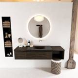 👉 Badmeubelset melamine solid surface Dark Brown bruin Mondiaz BUKLA 160x45x34cm 0 kraangaten wasbak midden Urban greeploos 2 lades met softclose BUKLA20161 6017330963930