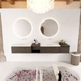 👉 Badmeubelset solid surface melamine Dark Brown bruin Mondiaz BUKLA 240x45x34cm 0 kraangaten 2 wasbakken Talc greeploos 3 lades met softclose BUKLA20123 6017317136180