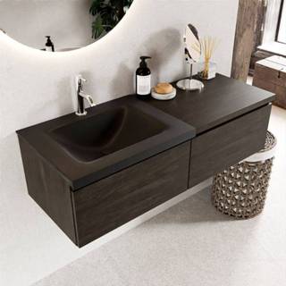 👉 Badmeubelset bruin solid surface melamine Dark Brown Mondiaz BUKLA 120x45x34cm 1 kraangat wasbak links Urban greeploos 2 lades met softclose BUKLA10230 6017346261242