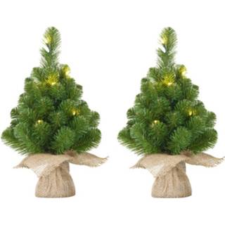 👉 Kerstboom groene 2x Mini Kunst Kerstbomen Met 10 Led Lampjes 45 Cm - Kerstboompjes/miniboompjes 8720276634830