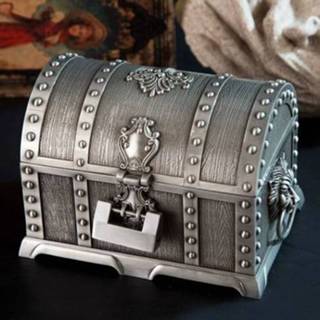 👉 Juwelendoos metalen blik active Dubbellaagse met slot decoratieve ornamenten, afmeting: 17,5x13,5x12,5 cm (antiek blik)