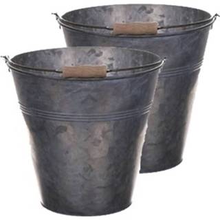 👉 Zinken emmer grijs metalen 2x Stuks Metalen/zinken 13 Liter - Huishoud/dranken Emmers Bloempot/plantenpot 8720576206805