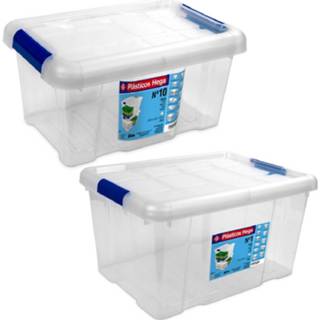 👉 Opbergbox transparant blauw kunststof 2x Opbergboxen/opbergdozen Met Deksel 5 En 16 Liter Transparant/blauw - 8720276880329