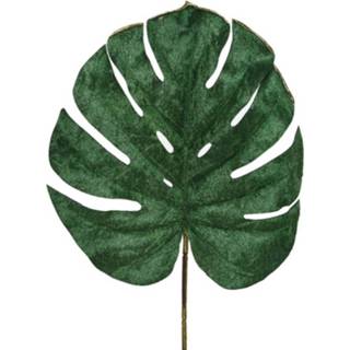 Kunstplant groene fluwelen kunststof groen Monstera/gatenplant kunsttak 80 cm - 8720147308273