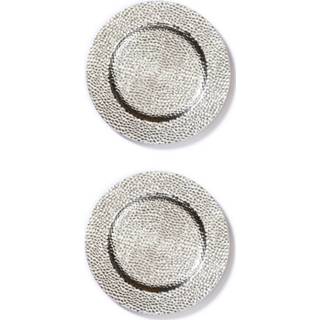 👉 Bord zilver 4x Stuks Diner Borden/onderborden Glimmend 33 Cm - Onderborden 8720576022511