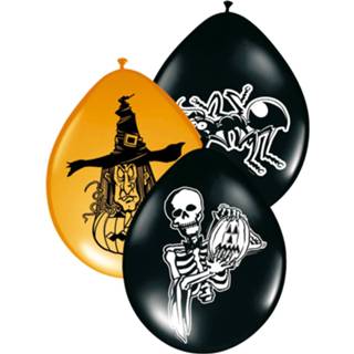 👉 Ballon zwart oranje Halloween - 8x Stuks Horror Decoratie Ballonnen Zwart/oranje 8718758004646