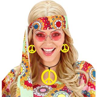 👉 Hippie oorbel geel active oorbellen en ketting Peace 8003558532834