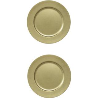 👉 Bord goud kunststof 12x stuks diner borden/onderborden met glitters 33 cm