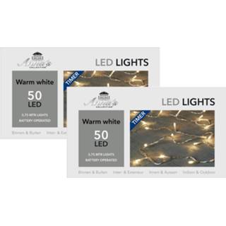 👉 Kerstverlichting witte Set Van 2x Stuks Met Timer 50 Warm Lampjes Op Batterijen - Lichtsnoeren 8720576577929